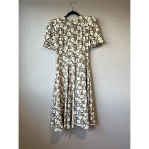 Vintage Floral Dress Silk 90s Poppy Peasant Cottage Midi Modest Brown Green boho